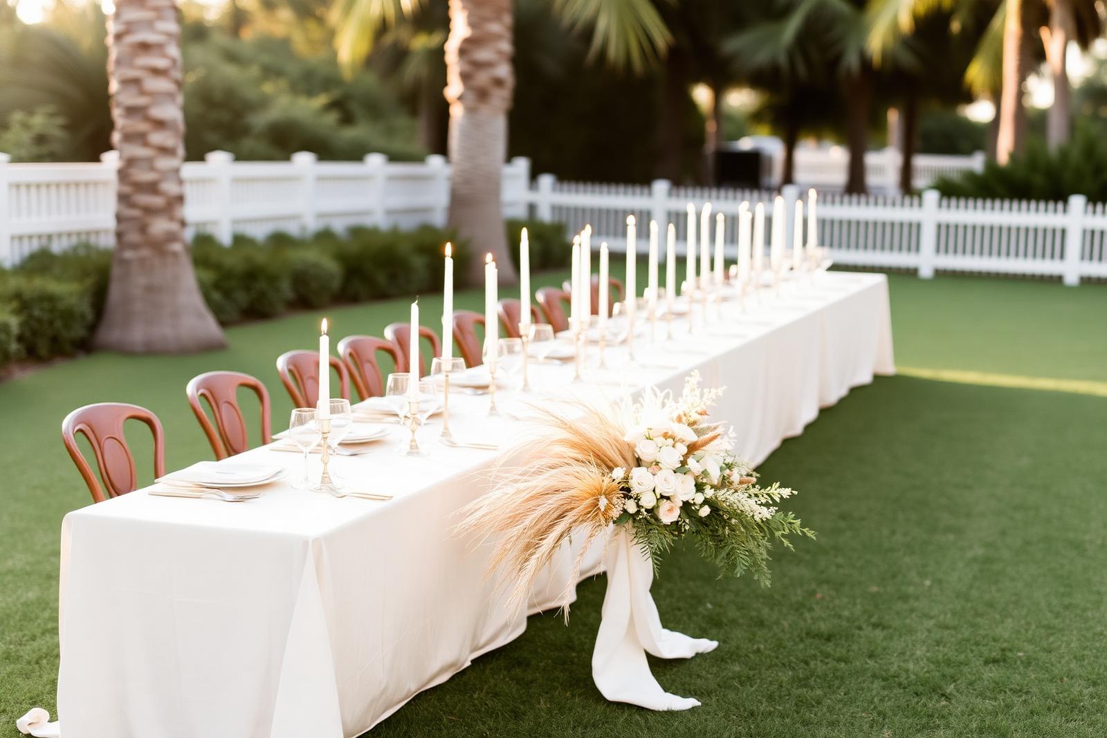 An intimate styled dinner with taper candles and dried florals