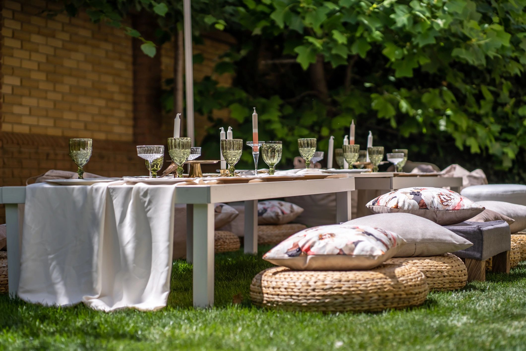 Close view of styled tabletop decor