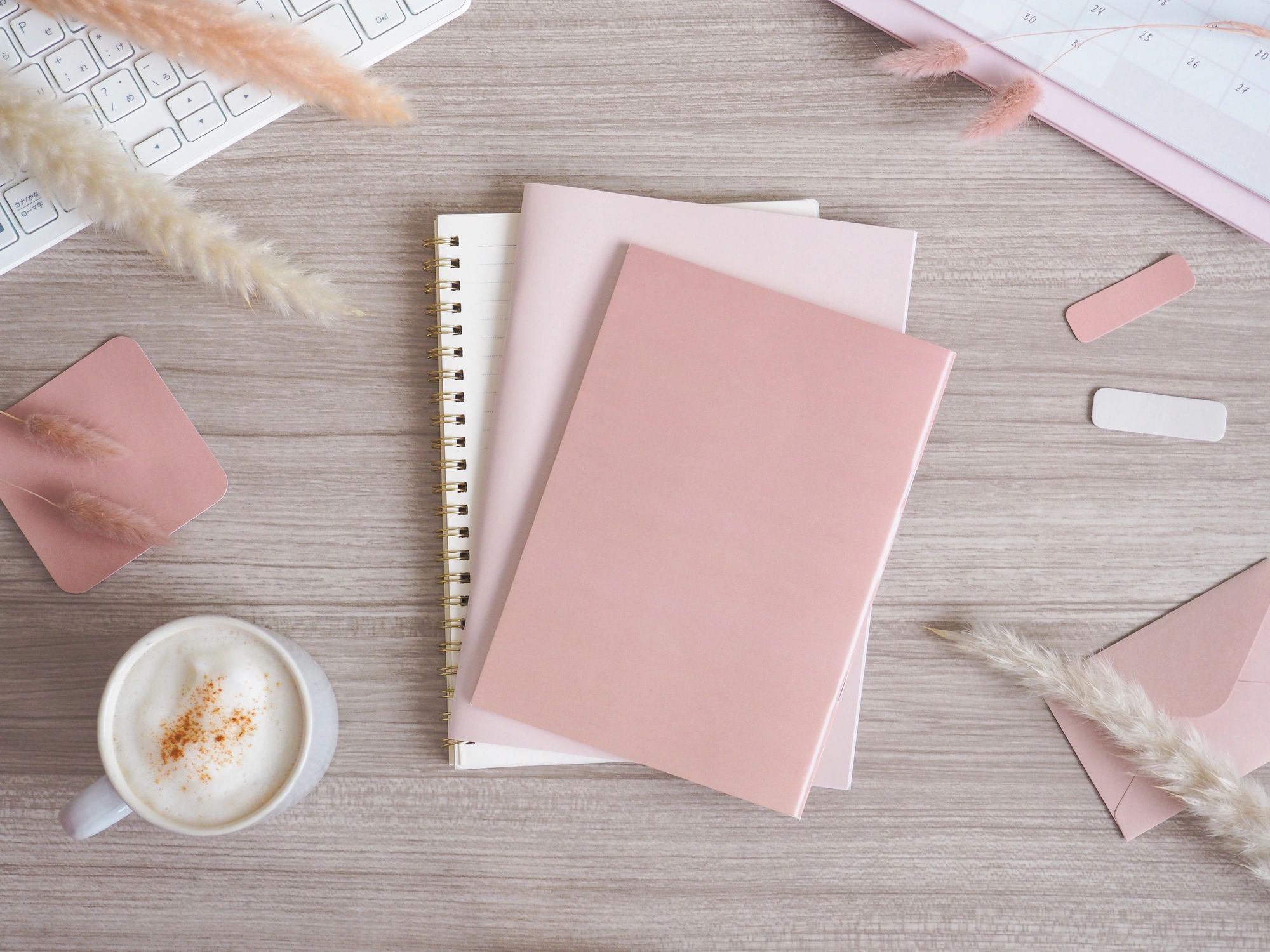 Neutral-toned flat lay workspace used as a moodboard-style planning visual