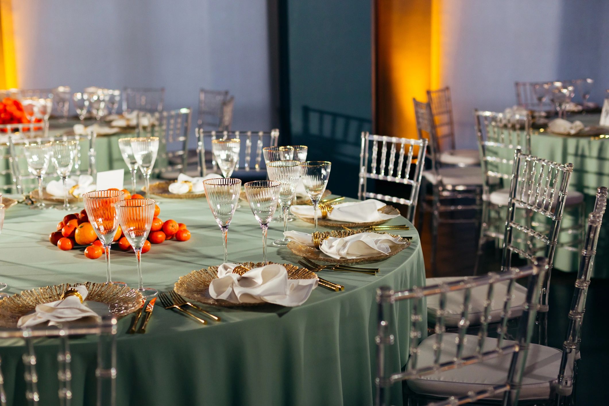 Wide view of styled banquet tables